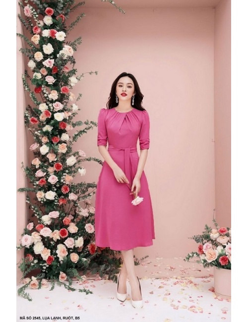 Đầm Xòe Tay Lở Thắt Nơ Eo - 2545