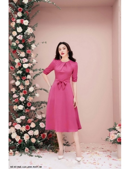 Đầm Xòe Tay Lở Thắt Nơ Eo - 2545