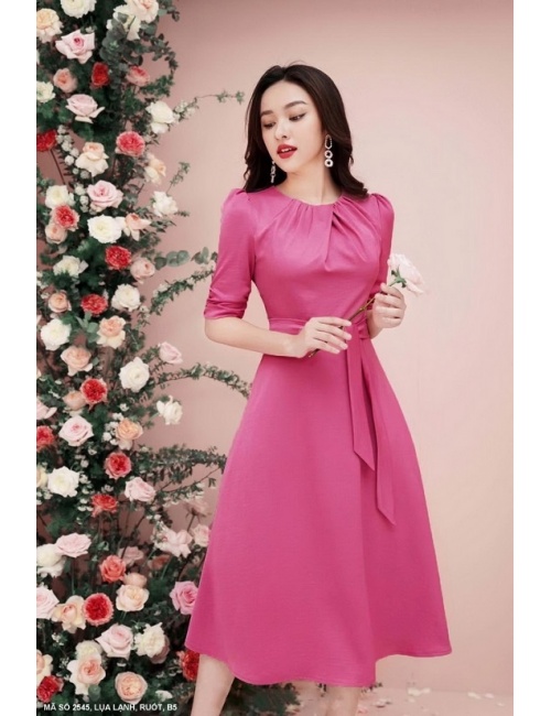 Đầm Xòe Tay Lở Thắt Nơ Eo - 2545