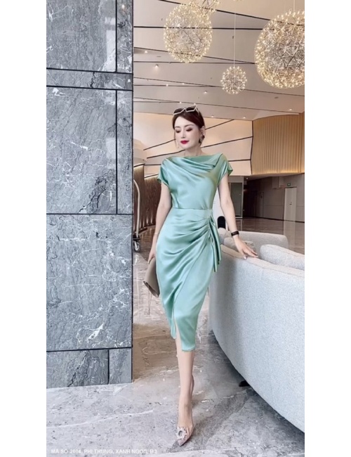 Đầm Cổ Lật Dún Eo - 2604