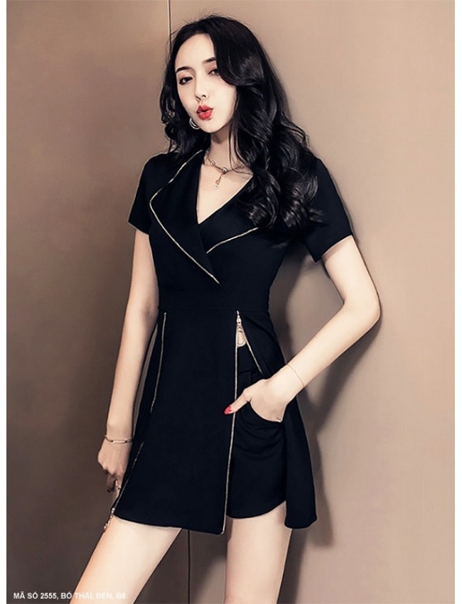 Bộ Sọt Viền Dây Kéo Sắt Xẻ Váy Sexy - 2555