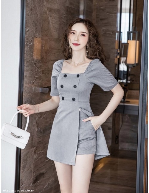 Bộ Cổ Vuông Đính 6 Nút Trước Ngực - 2563