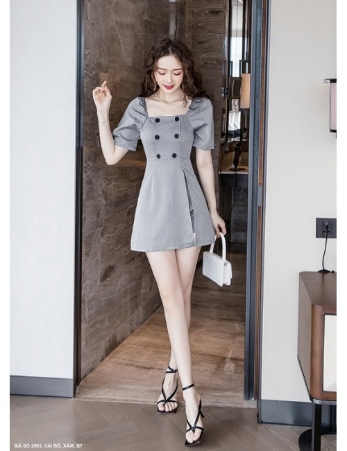 Bộ Cổ Vuông Đính 6 Nút Trước Ngực - 2563
