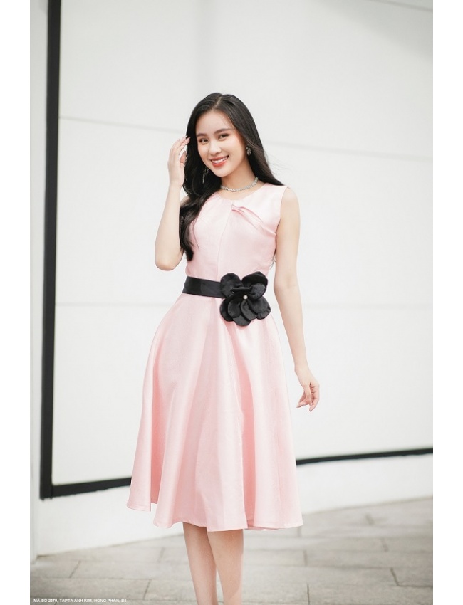 DẦM XÒE SÁT NÁCH EO THẮT NƠ HOA-2579