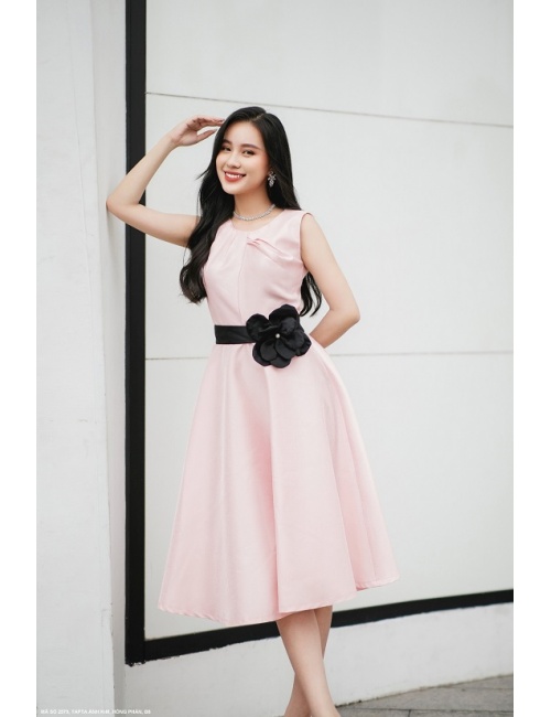 Dầm Xòe Sát Nách Eo Thắt Nơ Hoa - 2579