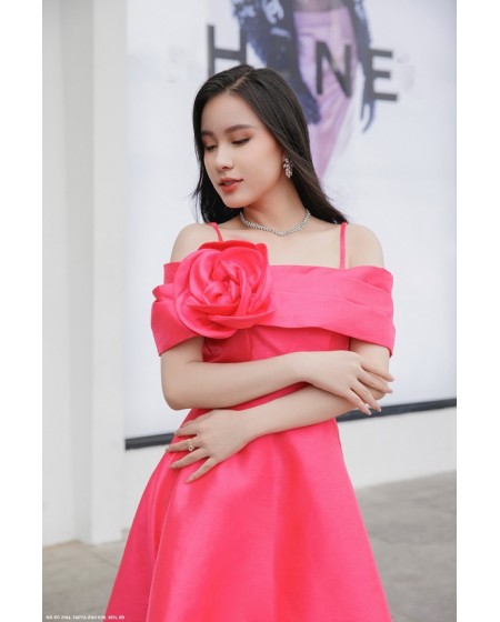 Đầm Xòe Trễ Vai Đính Hoa Hồng - 2584