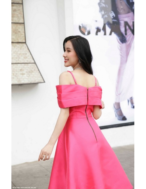 Đầm Xòe Trễ Vai Đính Hoa Hồng - 2584