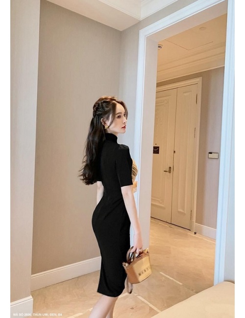 Đầm Ôm Dạ Tiệc Tay Ngắn Quấn Nơ Lưới Quanh Ngực - 2606