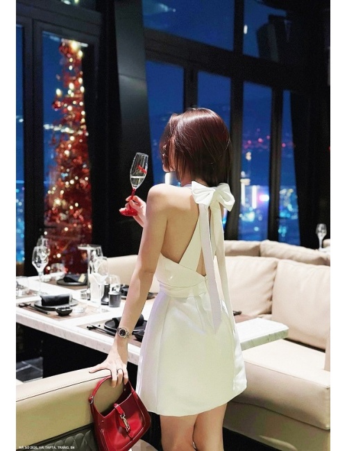 Đầm Xòe Cổ Nơ Sau, Trước Ngực Đính 2 Hoa Hồng - 2626