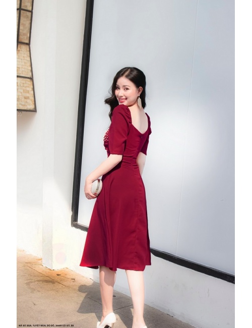 Đầm Xòe Dạo Phố Ngực Kết Ngọc Trai - 2628