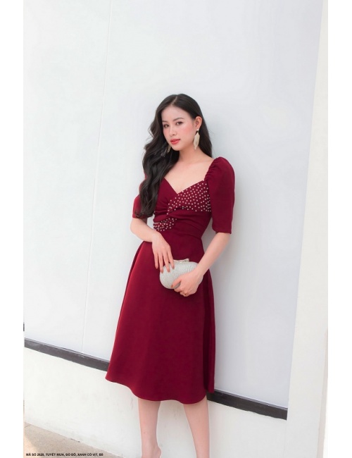 Đầm Xòe Dạo Phố Ngực Kết Ngọc Trai - 2628