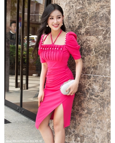 Đầm Cổ Vuông Dún Ngực Dún Tay Lai Xẻ Cá Tính - 2632