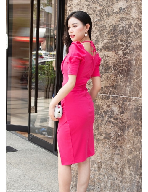Đầm Cổ Vuông Dún Ngực Dún Tay Lai Xẻ Cá Tính - 2632