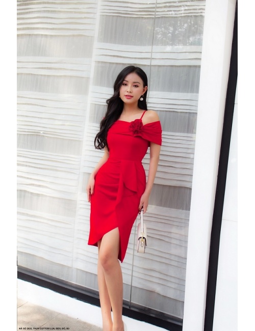 Đầm Trễ Vai Xếp Ly Dấu Bụng - 2633