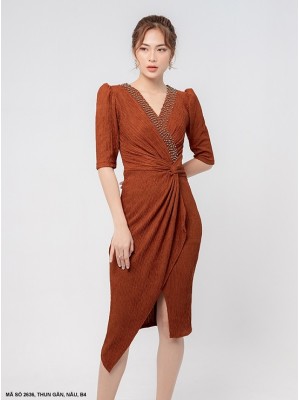 ĐẦM CỔ TIM CHÉO TAY LỠ LAI ĐẤP CHÉO QUYẾN RŨ  -2636