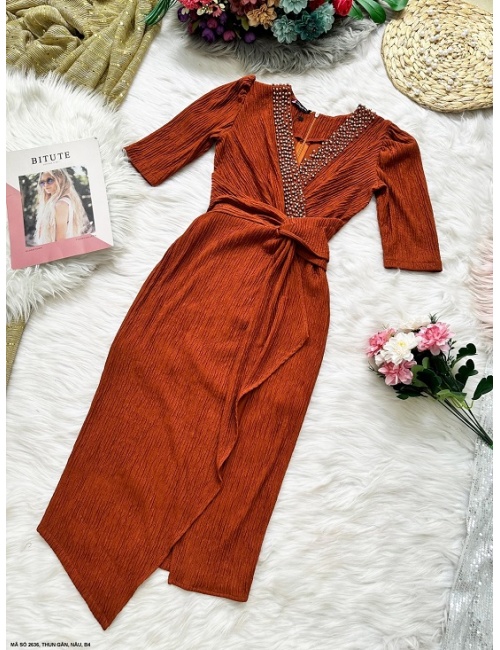 Đầm Cổ Tim Chéo Tay Lỡ Lai Đấp Chéo Quyến Rũ - 2636