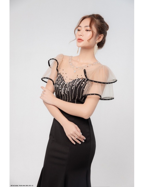 Đầm Ôm Phối Ren Đính Hạt - 2638