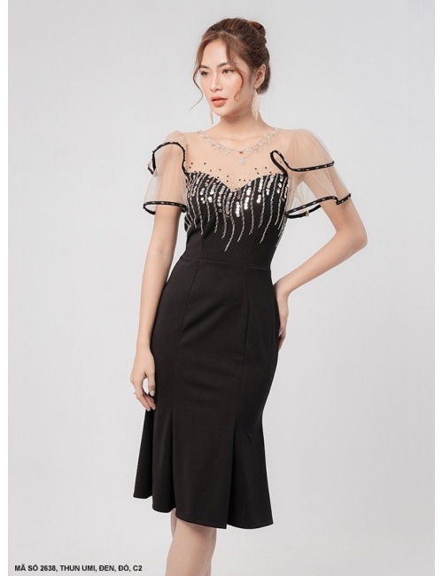 Đầm Ôm Phối Ren Đính Hạt - 2638