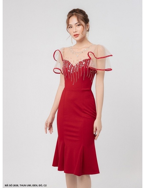 Đầm Ôm Phối Ren Đính Hạt - 2638