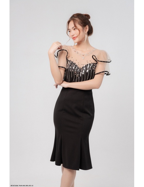 Đầm Ôm Phối Ren Đính Hạt - 2638