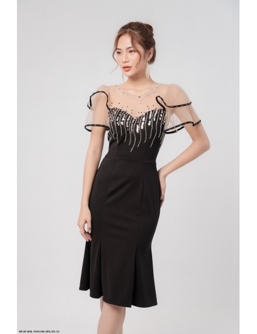 Đầm Ôm Phối Ren Đính Hạt - 2638