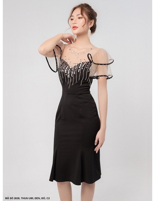 Đầm Ôm Phối Ren Đính Hạt - 2638