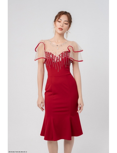 Đầm Ôm Phối Ren Đính Hạt - 2638