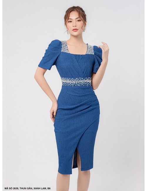 Đầm Ôm Tay Dún Cổ Đính Hạt Sang Trọng - 2639