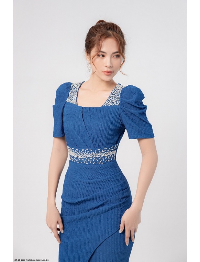 Đầm Ôm Tay Dún Cổ Đính Hạt Sang Trọng - 2639