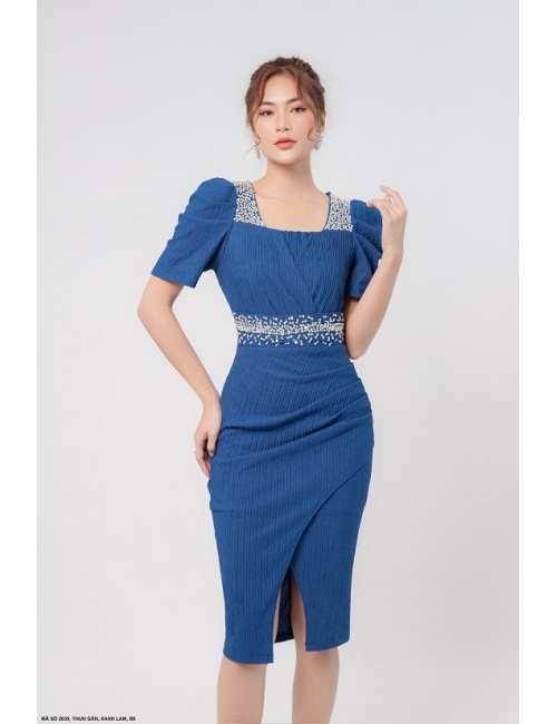 Đầm Ôm Tay Dún Cổ Đính Hạt Sang Trọng - 2639