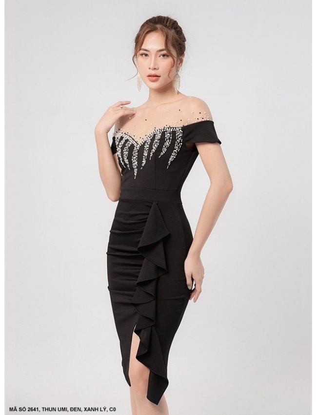 Đầm Trễ Vai Dún Bèo Váy Và Ngực Đính Hạt - 2641