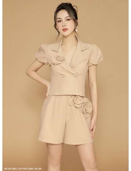 Bộ Quần Ngắn Và Áo Vest Kết Bông Hồng - 2643