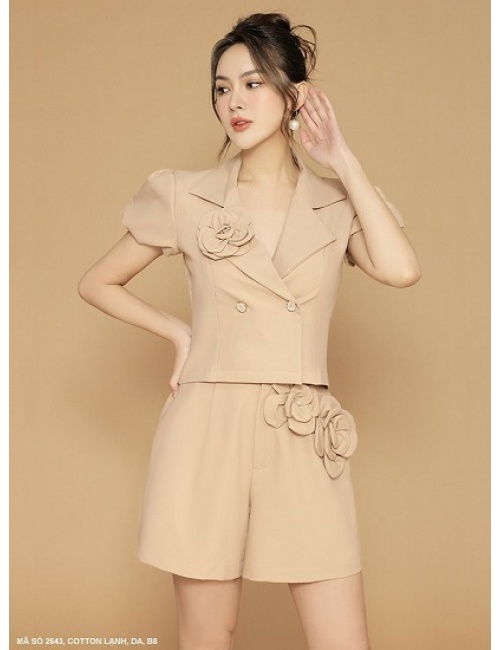 Bộ Quần Ngắn Và Áo Vest Kết Bông Hồng - 2643
