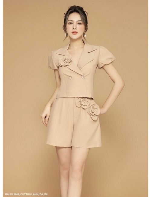 Bộ Quần Ngắn Và Áo Vest Kết Bông Hồng - 2643