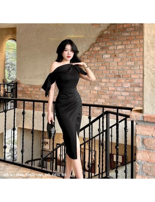 Đầm Ôm Hở 1 Bên Vai Kết Xoàn Eo - 2648
