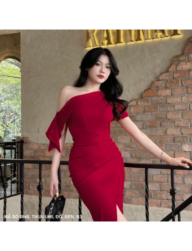 Đầm Ôm Hở 1 Bên Vai Kết Xoàn Eo - 2648