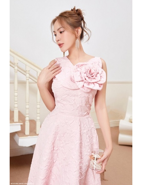 Đầm Xòe Sát Nách Cổ Tim Đính Hoa Hồng Lớn Trước Ngực - 2668