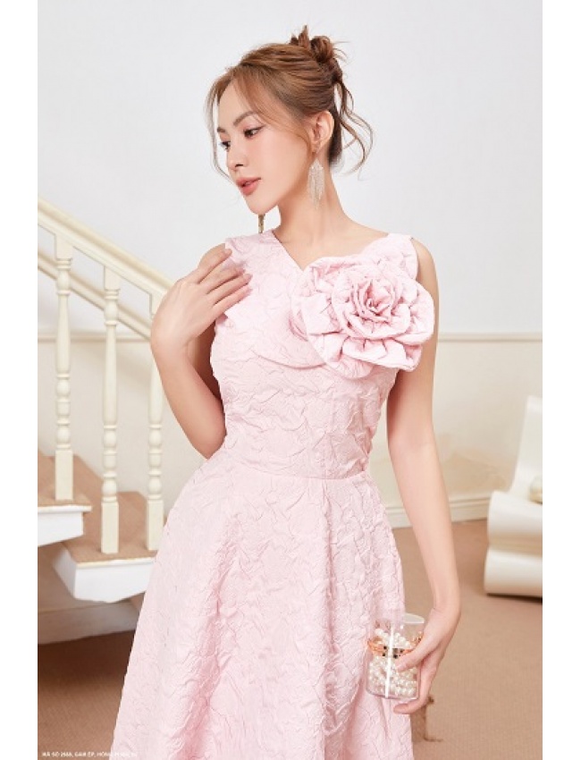 Đầm Xòe Sát Nách Cổ Tim Đính Hoa Hồng Lớn Trước Ngực - 2668