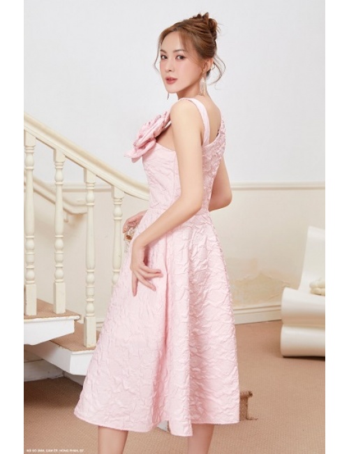 Đầm Xòe Sát Nách Cổ Tim Đính Hoa Hồng Lớn Trước Ngực - 2668
