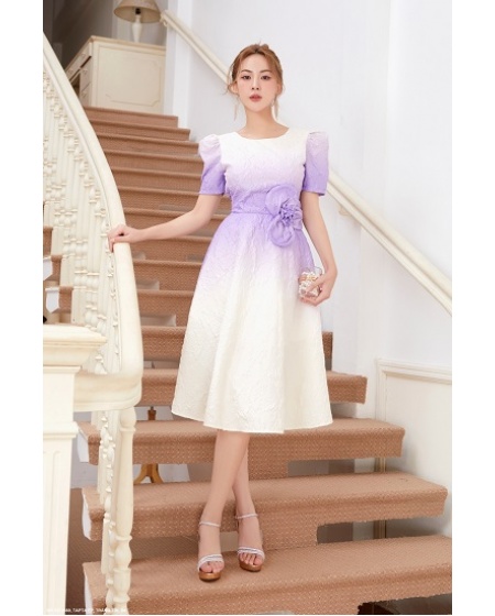 Đầm Xòe Tay Ngắn Phồng Eo Đính Hoa - 2669