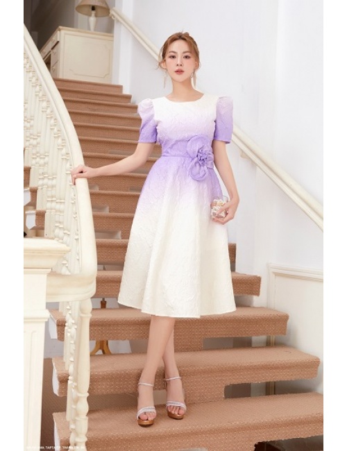 Đầm Xòe Tay Ngắn Phồng Eo Đính Hoa - 2669