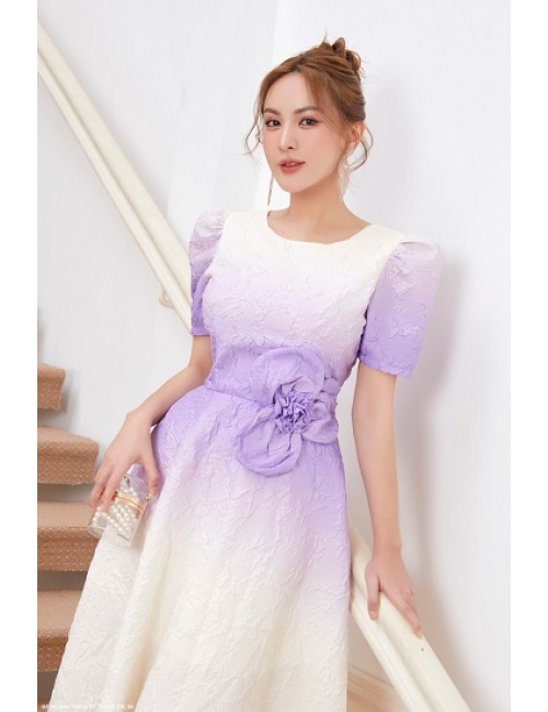 Đầm Xòe Tay Ngắn Phồng Eo Đính Hoa - 2669