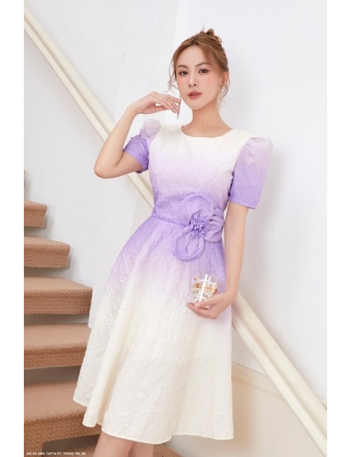 Đầm Xòe Tay Ngắn Phồng Eo Đính Hoa - 2669