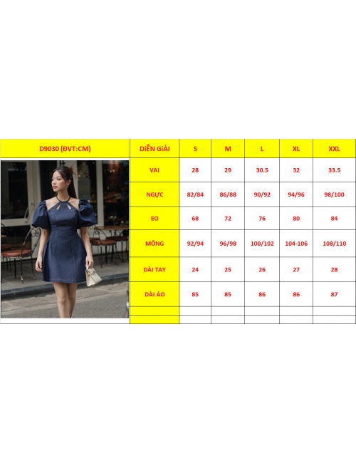 Đầm Jean Cổ Tròn Giọt Nước Tay Bí Rớt Vai Sang Trọng - 9030