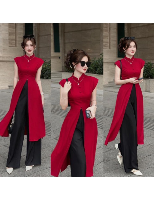 Áo Dài Cách Tân Cổ Tàu Xẻ Tà Sang Trọng - 9032