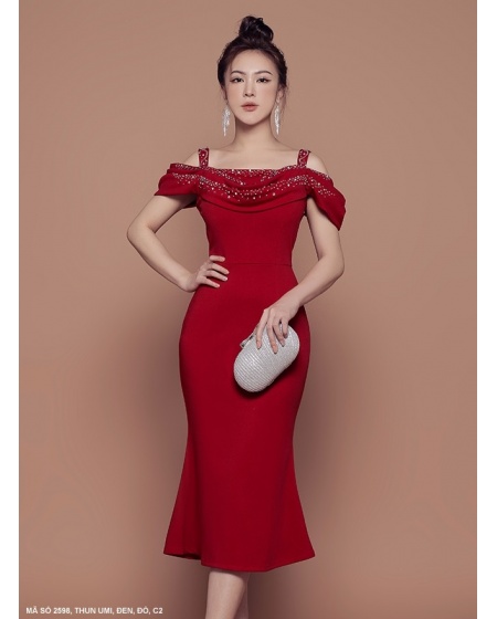 Đầm Dự Tiệc Trễ Vai Đính Hạt Quý Phái - 2598