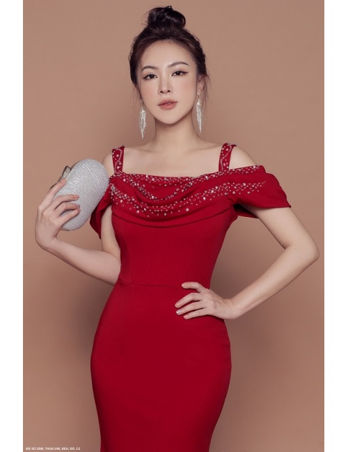 Đầm Dự Tiệc Trễ Vai Đính Hạt Quý Phái - 2598