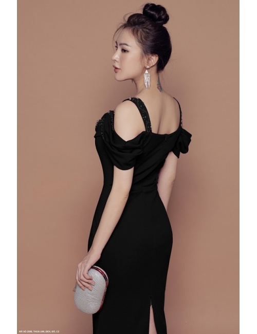 Đầm Dự Tiệc Trễ Vai Đính Hạt Quý Phái - 2598