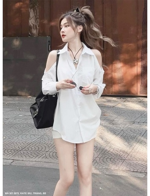 Bộ Ngắn Áo Sơ Mi Hở Vai Quyến Rũ - 2670