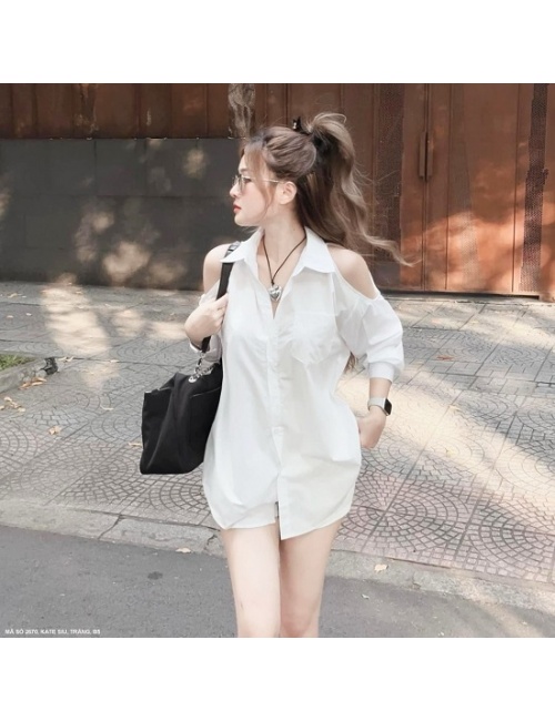Bộ Ngắn Áo Sơ Mi Hở Vai Quyến Rũ - 2670